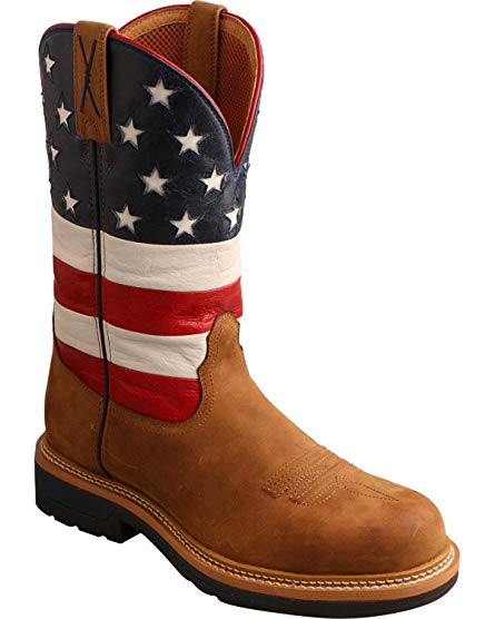 Twisted X Mens USA Flag Leather Steel Toe Lite Weight Cowboy Work Boots